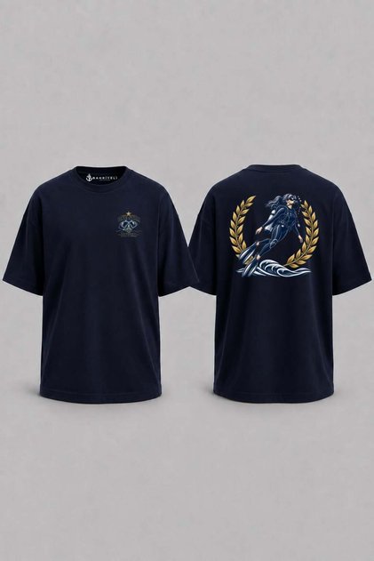 Oversize One Star Diver Pocket and Back Printed Unisex T-Shirt