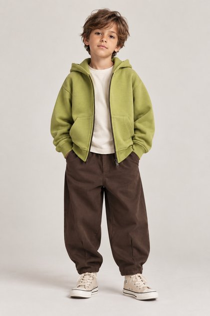 Brown Gabardine Pants for Children with Pens Details (2-9 Years)