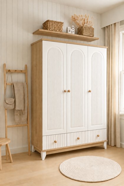 %100 MDF Bohem Ahşap Beyaz 3 Kapılı Bebek&çocuk Odası Gardrop