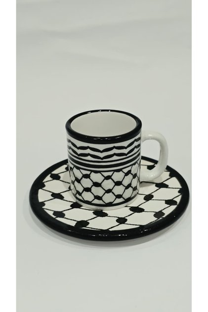 Handmade ceramic coffee cup and suger cylender - Black and White