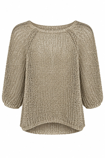Beige Mesh Knit Knitwear Blouse