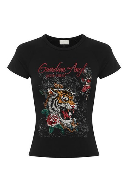 Women's Printed Fitted Baby Tee Short Sleeve Cotton Slim Fit T-Shirt