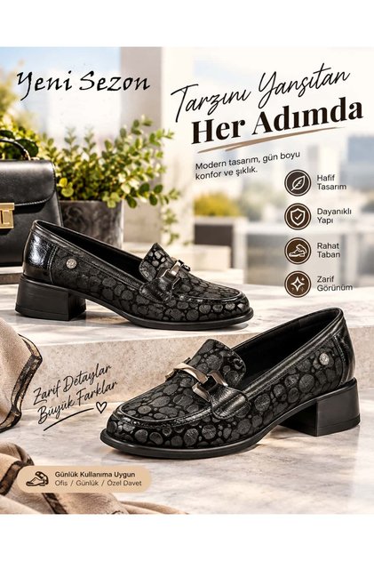 Kadın Casual-Loafer Ayakkabı Yeni Sezon Siyah ve Kahve Rugan Renk D26KA-3045-B