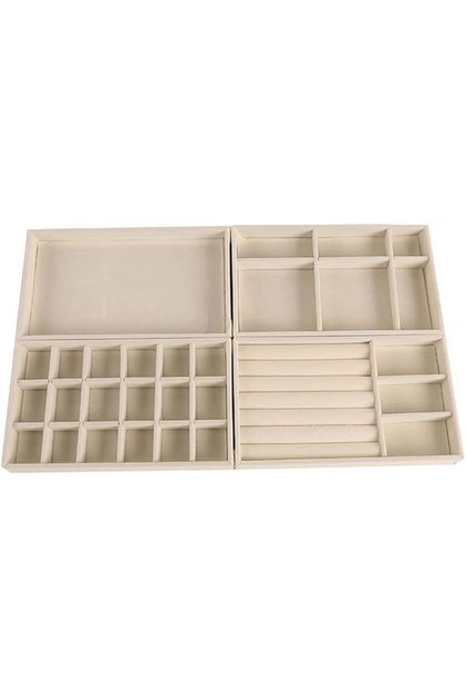U HOOME Set of 4 Velvet Stackable Jewelry Organizer Trays for Drawers,Necklace Earring Box Storage D
