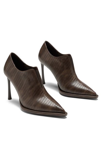 Women's Coffee Crocodile Snake Print Pointed Toe V-Cut Slim High Heel Stiletto