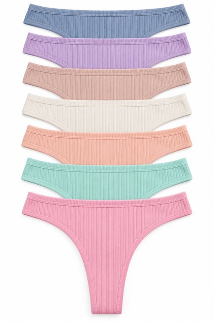 Chiloți de damă Tanga String Pachet de 7 Lycra Bumbac Camisole cu nervuri