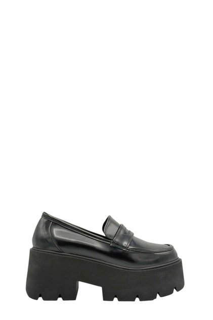 Black Open Leather High Sole Women's Loafer Shoes (045 2609090)