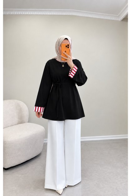 2 İplik Ekoseli Bağlamalı Tunik | Kadın Tesettür Tunik | Bağlama Detaylı Günlük Tunik | Ekoseli Tesettür Üst Giyim | 2 İplik Kumaş Tunik | Günlük Kullanım Rahat Modern ve Şık Kadın Tunik