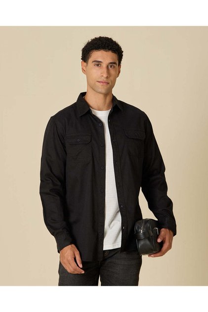 Men Black Two Pocket Twill Shirt