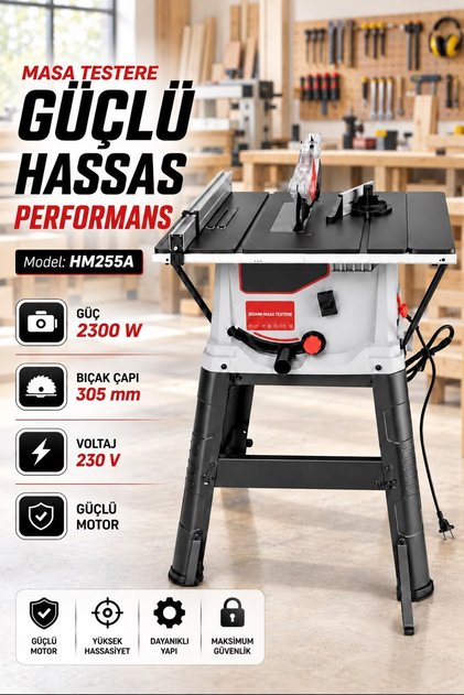 2300W 305 mm Güçlü Hassas Masa Testere Tezgâhı Profesyonel Kesim Makinesi Tezgah Üstü Marangoz Gri