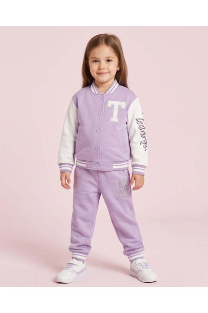 Girls Lilac Graphic Bomber Jogger Set