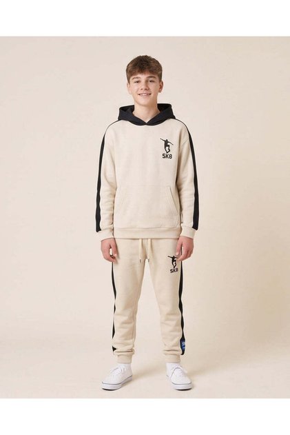 Senior Boys Beige Printed Hoodie Jogger Set