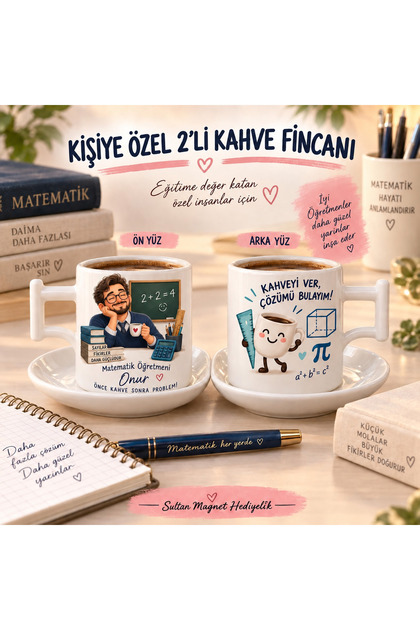 Kişiye Özel İsimli 2’li Kahve Fincanı Seti Öğretmenler Günü Öğretmene Hediye Tüm Branşlara Özel