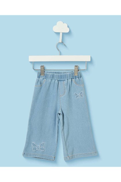 Infant Girls Blue Embroidered Wide Leg Jeans
