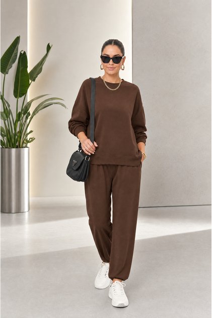 Women's Crew Neck Relaxed Fit Sweatshirt and Wide Leg Bottom Two-Piece Set
