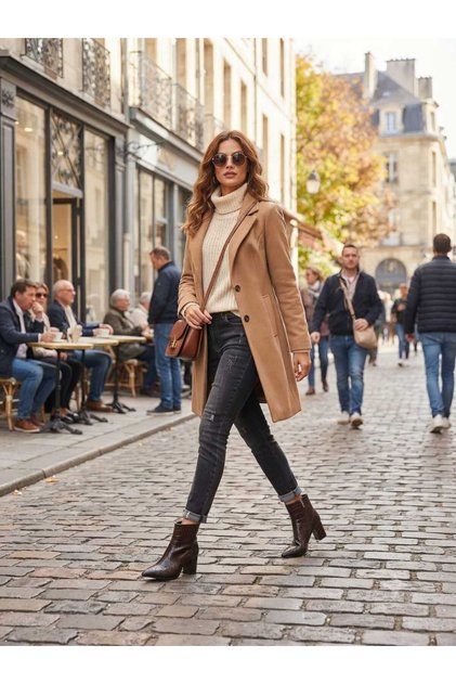 Brown Leather Pointed Toe Thick Heeled Stretch Boots 7.5 cm