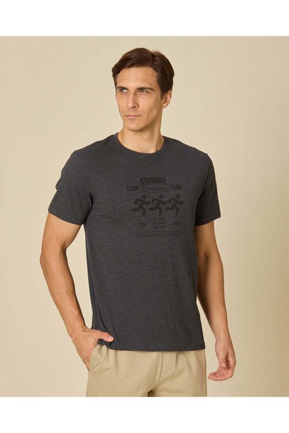 Men Charcoal Printed T-Shirt