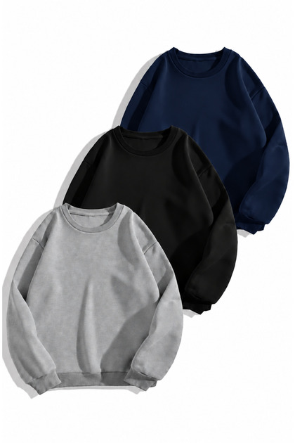 3-Pack Two Threaded Cowl Neck Oversize Unisex Sweatshirt