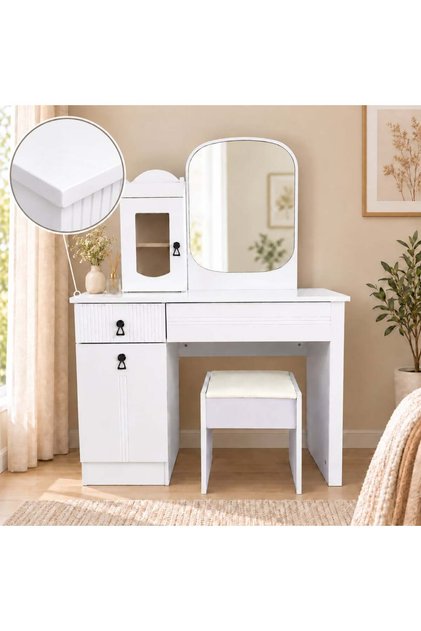 Laura White Dressing Table with Mirror and Chair