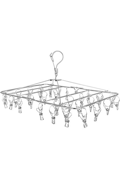 Stainless Steel Hanging Clothes Drying Rack with 40 Clips Anti-Rust Sock Hanger with Rotatable Hook