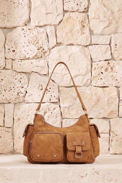 Suede Clara Style Trend Multi-Compartment Women's Hand and Shoulder Bag Brown