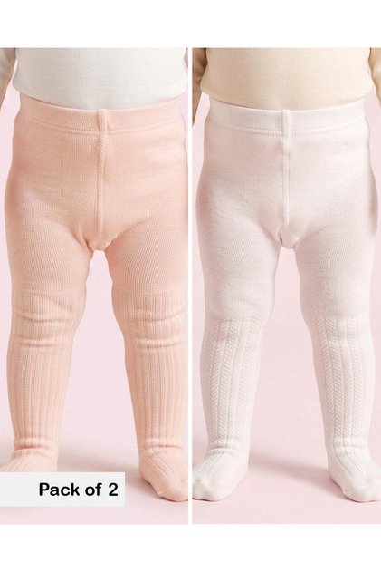 Infant Girls Ivory And Pale Pink Full Length Tights (Pack Of 2)