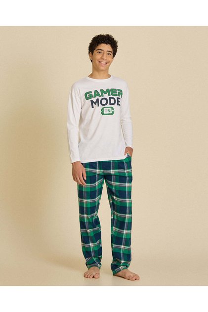 Senior Boys White Printed Night Suit