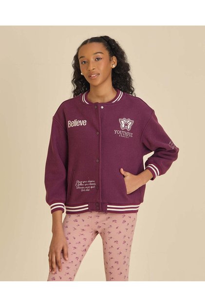 Senior Girls Burgundy Printed Baseball Jacket