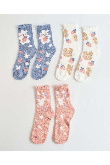 Women Assorted Jacquard Fluffy Crew Length Socks (3 Piece)