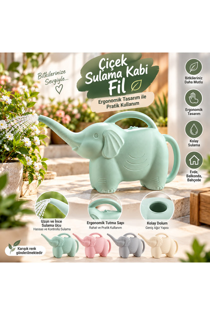 Decorative Flower Watering Can with Elephant Figure – Practical Watering Can for Home, Balcony, and Garden