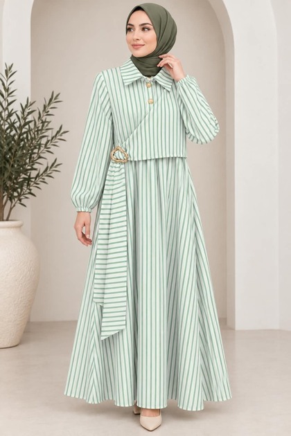 Shirt Collar Buckle Striped Sports Dress