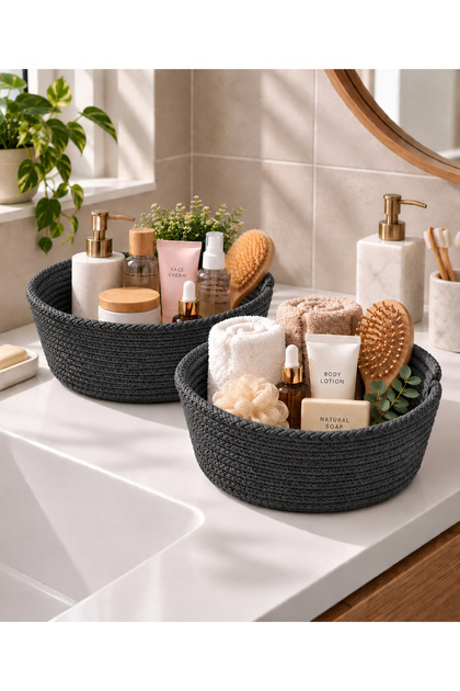 Set of 2 Decorative Woven Baskets – Bathroom, Kitchen, and Home Interior Organizer Storage Basket