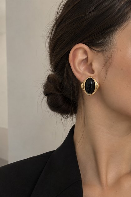 Gold Black Jewelled Earrings