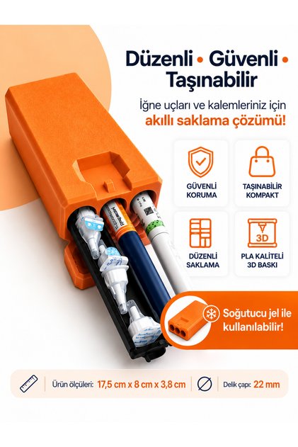 İnsülin Saklama Kutusu -3D Baskı -3 Bölmeli - Soğutucu Jel Uyumlu -İnsülin Kalemi Kutusu