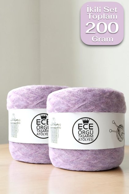 Lilac Color Two Layers of Angora with One Layer of Lilac Glitter Mix Design Knitting Yarn Set (Total 200 Gr.)