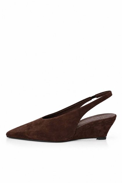 Brown Low Wedge Heel Open Back Shoes 26209