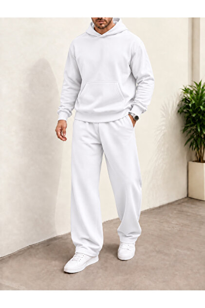 Men's Unprinted Oversize 3 Thread Sweatshirt and Baggy Sweatpants Set
