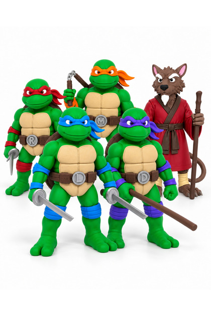 Ninja Kaplumbağalar 5'li 3D Baskı Figür Seti Leonardo Raphael Donatello Michelangelo ve Usta Splinter