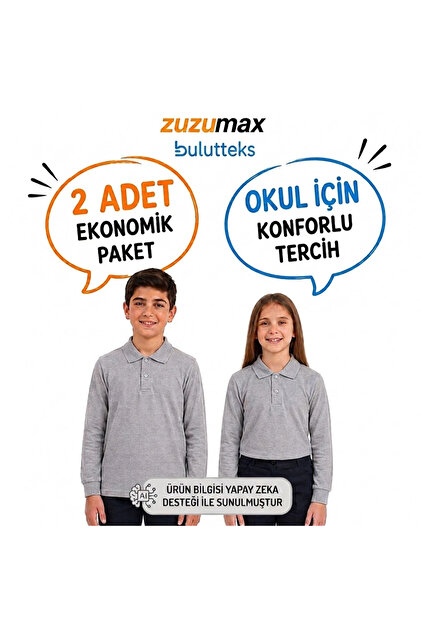 OKULLU 2'li Gri Uzun Kollu Polo Yaka Okul Tişörtü – Çocuk ve Genç Okul Üniforması