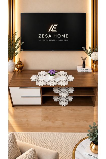 Luxury French Lace, Linen Gardenia, 3 Piece Tv Unit Cover, Living Room Set