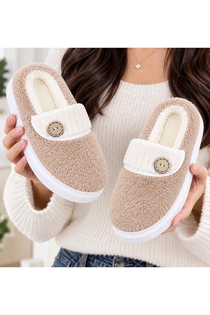 Women's Comfortable Lightweight Button Detailed High Eva Sole Plush House Slippers New Season