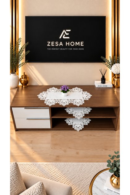 Luxury French Lace, Linen Gardenia, 3 Piece Tv Unit Cover, Living Room Set