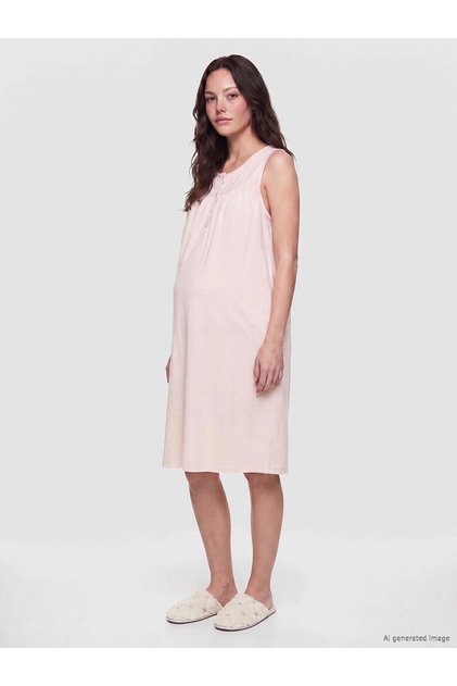 Crew Neck Embroidered Maternity Nightgown (W6)