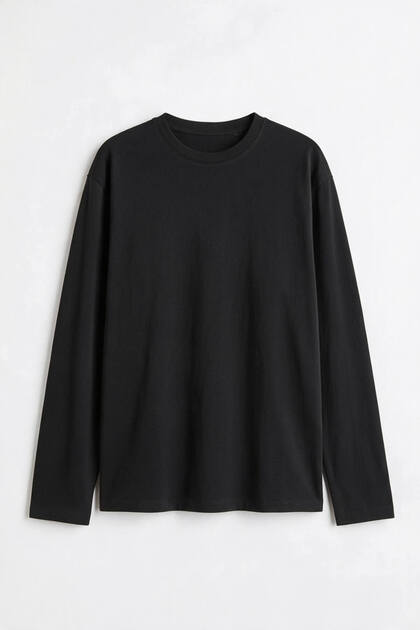 Black Crew Neck Premium Long Sleeve Blouse