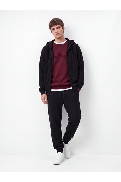 Regular Fit Sign Printed Crew Neck Claret Red Sweatshirt