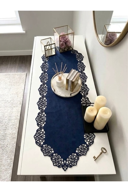 Lacıvert Süet Kumaş Runner 40x120 Cm Konsol Boyu - Modern Tasarım