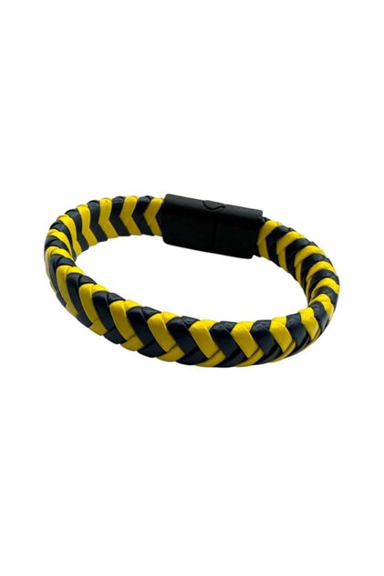 Yellow Navy Blue Fan Braided Leather Bracelet – Unisex Adjustable Sports Bracelet Men Women