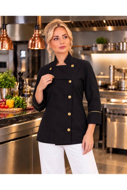 Siyah Altın Düğmeli Gömlek Aşçı Kıyafeti Chef Aşçı Forması