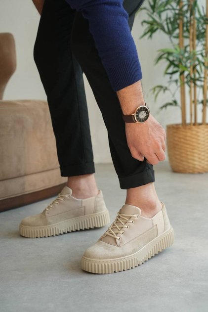 Kb-X516 Kuback Beige Suede Casual Men's Shoes