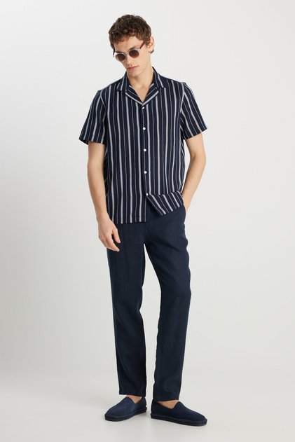 Regular Fit Normal Waist Straight Leg Linen Trousers Men's Pants W 2510479410